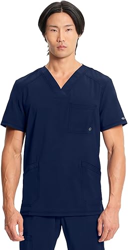 Cherokee Infinity CK900A - Camiseta médica con cuello en V para hombre, ajuste moderno, 3 bolsillos, paneles traseros de punto acanalado, absorbe la