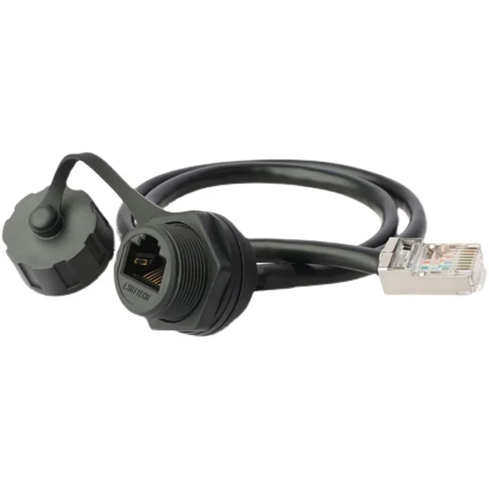 Câble réseau RJ45 étanche LR20 M20, connecteur 8P8C Cat6, adaptateur de signal, rallonge de 0,1 m, 0,3 m, 0,5 m, 1 m, avec capuchon(1m cable)