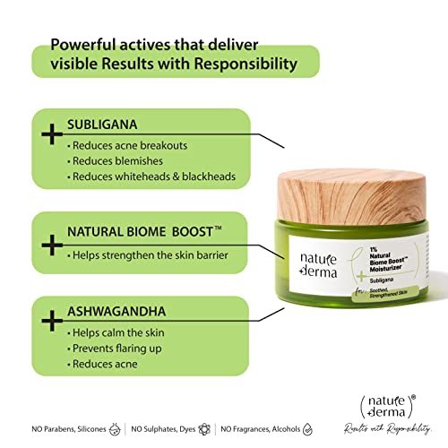 Image of 1% Natural Biome-Boost Moisturizer with Subligana | Helps Reduce Acne and Blemishes| For Soothed, Strengthened Skin | 50ml | Dermatologically Tested