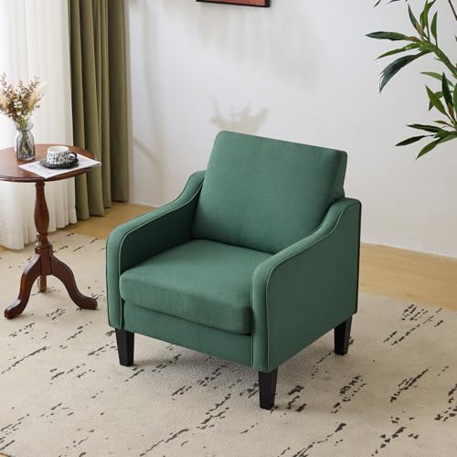 Image of VINGLI Accent Chair, Linen Upholstered Green Armchair for Living Room
