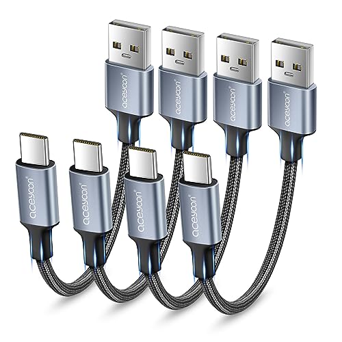 aceyoon Cable USB C Corto [4 Pack 20cm] Cable USB A a USB Tipo C Carga Rápida y Sincronización Nylon Trenzado Cargador Tipo...