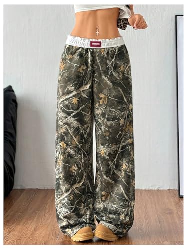 GORGLITTER Women's Double Waisted Camo Wide Leg Sweatpants Camouflage Baggy Trouser Workout Streetwear Track Pants3