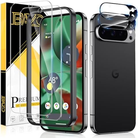 BAZO [2+2 Pack Screen Protector for Google Pixel 9 Pro Tempered Glass with Camera Lens Protector-HD Clear Screen [Easy to Install] Ultrasonic Fingerprint Support 9H Hardness Anti Scratch Bubble Free Cover