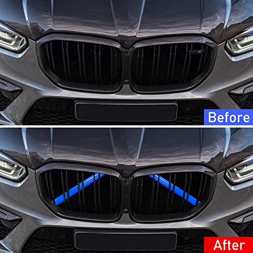Image of Jaronx Compatible with BMW V Brace Cover,Grille Inserts V Bar Brace Wrap Covers Compatible with BMW X3 F25 G01 / X4 F26 G02 /X5 E70 F15 G05 /X6 E71 F16 G06 /X7 G07,Front Grill Insert Stripes(Blue)