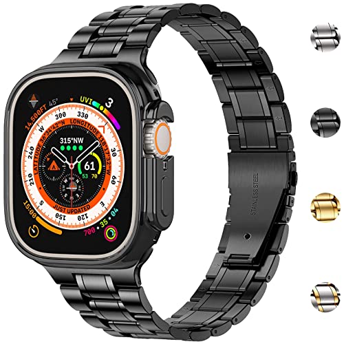 Image of MioHHR Solid Stainless Steel Band Compatible with Apple Watch 49mm Ultra 3 /2 /1, Metal Strap with Soft TPU Case for iWatch Series Ultra 3 /2 /1 49mm Women and Men, Black