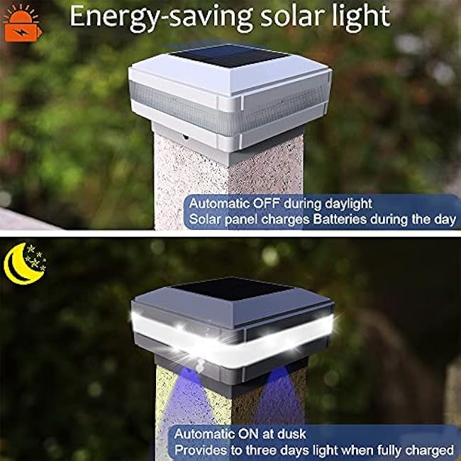 Solar Post Cap Lights 52LEDs 160Lumen - Solar Fence Deck Post Lights for 3X3 4x4 5x5 6x6 Wood Posts, Outdoor Post Lights Waterproof IP65, for Patio Porch Driveway Outdoor Landscape Lighting