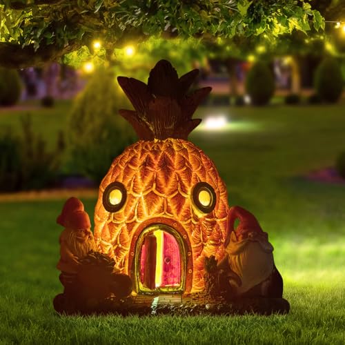 Hodao Outdoor Figurine Lights, Outdoor Statue with Solar Lights, Adorable Gnomes with Tropical Pineapple Design, Perfect for Decorating Lawns, Balconies, and Patios