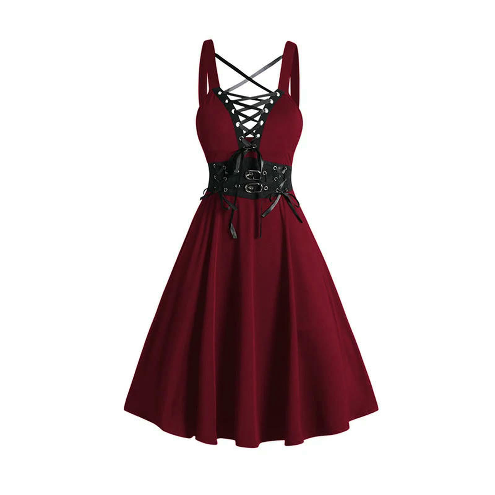 Sukienki damskie plus size bez rękawów owijane gotyckie vintage lata 50. sukienka z paskiem spaghetti