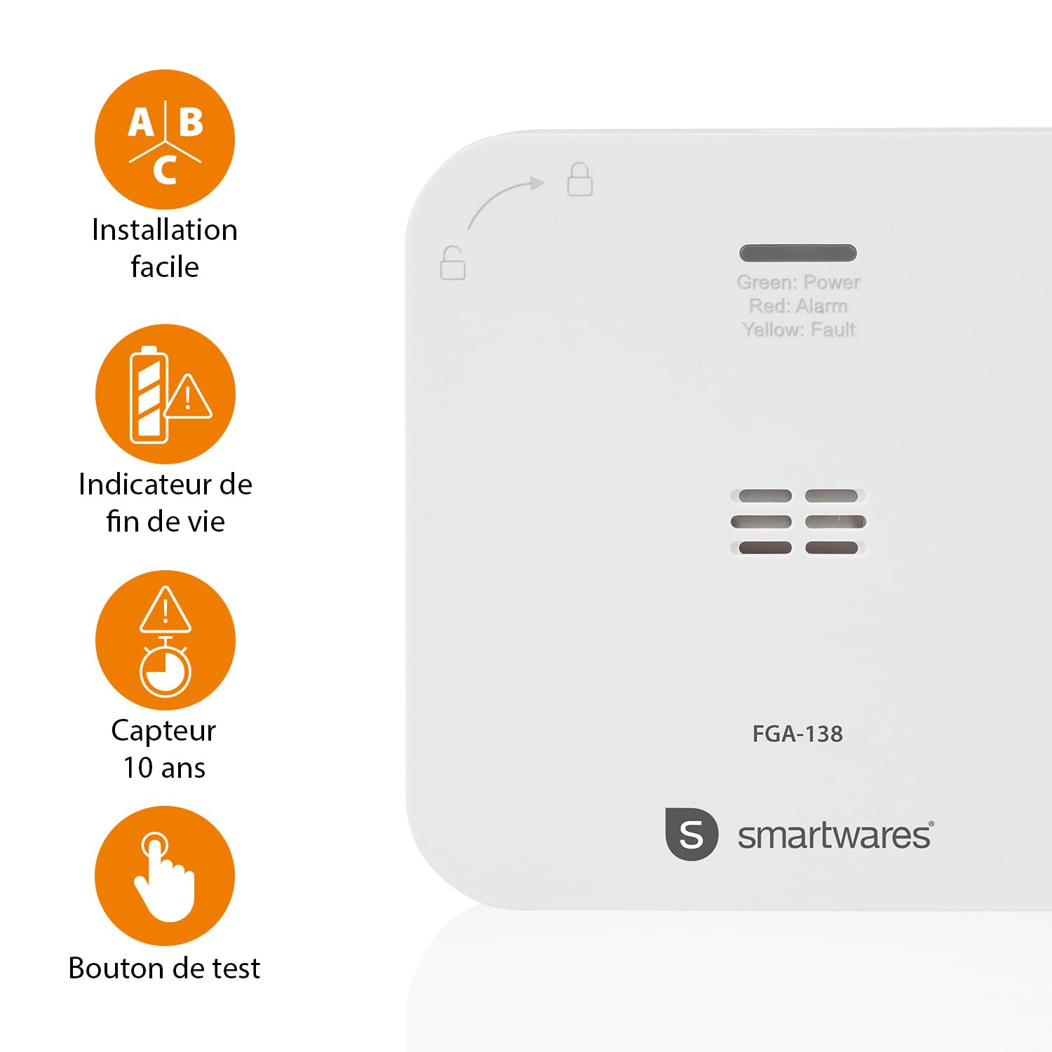 Smartwares Détecteur de CO connecté - 85 DB - Capteur 10 Ans - Notifications Via App - Bouton de Test & Silence