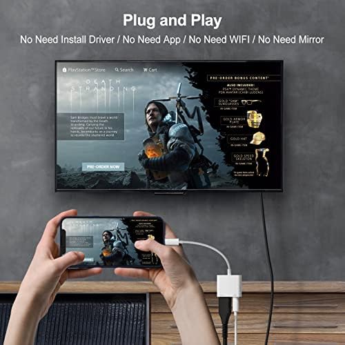 Apple Lightning to HDMI Digital AV AdapterApple MFi Certified 1080P Video & Audio Sync Screen Converter AV Adapter Charging Port for iPhone HDMI Converter to HD TV/Projector/Monitor Support All iOS
