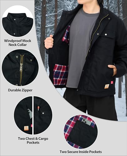 Image of BOCOMAL FR Jacket Insulated Flame Resistant Canvas Coat CAT4 Winter Outwear | NFPA2112 CAT4,Utility Cargo Pockets,Heavyweight Duck Shell,180g Modacrylic Quilted,Plaid Flannel lining,Water Stain Resistant