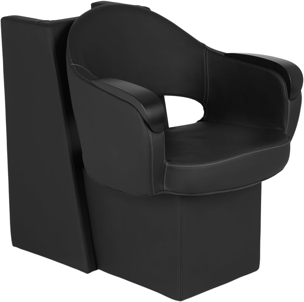 Buy-Rite Luna Noir Dryer Chair for Salons - Extra Wide Seat, Premium Vinyl with Intricate Stitching, Brushed Black Metal Accents, Heavy-Duty Wood Frame, Ships Fully Assembled - YLG-456-1-BLACK