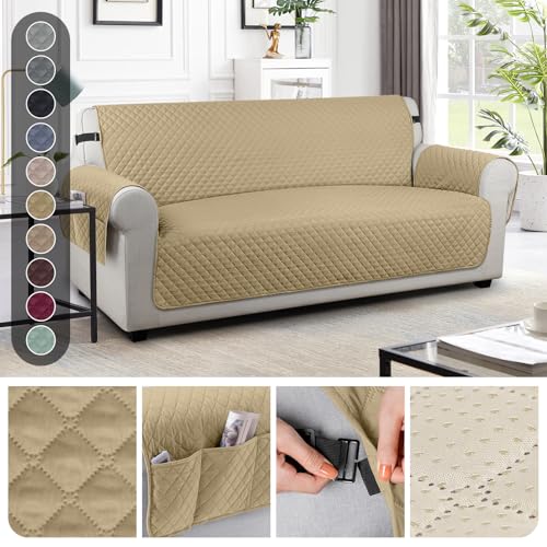 Image of TAOCOCO Sofa Slipcovers 3 Seater with Storage Pockets, Anti Slip Couch Covers, Washable Sofa Protector for Pets (Sand)
