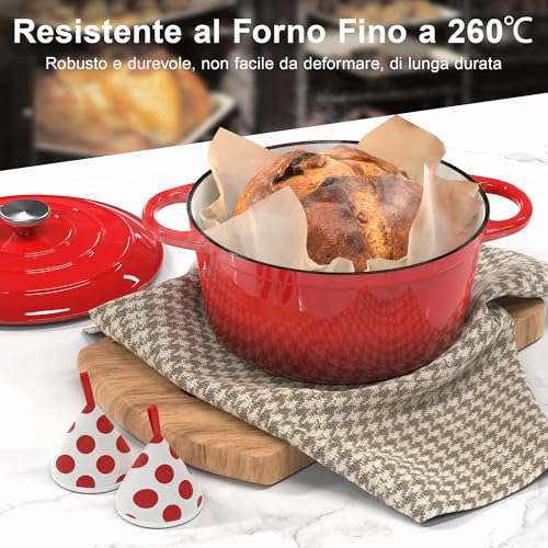 Pentola in Ghisa Smaltata - 26cm Pentole Olandese con Coperchio Casseruola Dutch Oven, Topbooc Rotonda Cocotte Padella Compatibile Induzione, Gas, Forno, per Pane, Stufati, Zuppe, 5L - Immagine 4
