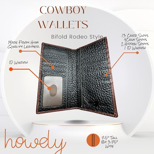 Urbalabs Mens Coat Of Arms Of Mexico Western Leather Long Wallet Floral Cutout Golden Eagle Snake Layered Checkbook Style Mens Wallets Leather Bull Rider Rodeo Gifts For Men (Coffee & White)3