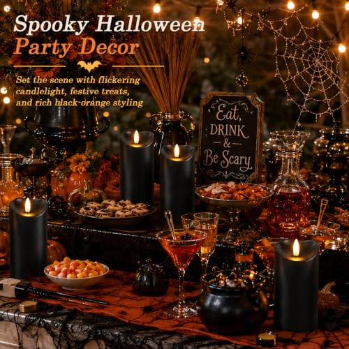 Image of Homemory Halloween Black Waterproof LED Candles with Remote Timer, Set of 2