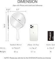 Vista 4 de Espejo de mano de maquillaje, doble cara 3 x 1 aumento, espejo de mano grande de viaje, espejo cosmético, espejo redondo con acabado acrílico