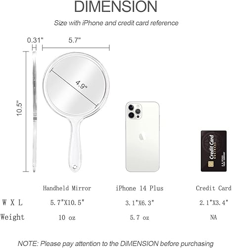 Miniatura 4 de Espejo de mano de maquillaje, doble cara 3 x 1 aumento, espejo de mano grande de viaje, espejo cosmético, espejo redondo con acabado acrílico