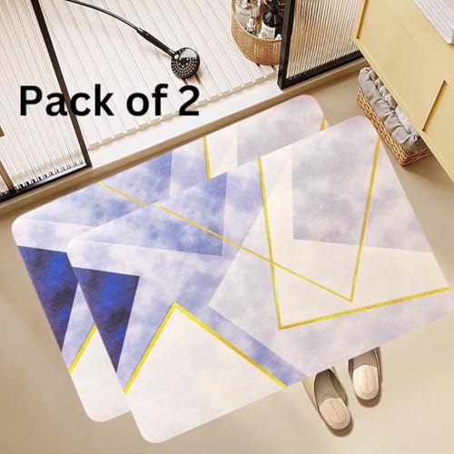 Image of (Pack of 2 Premium Silicon Floor Mat, Bath Mat, Doormat, Bathroom Carpet, Cushion Mat I Super Absorbent (40x60cm) Soft Carpet, Quick Dry Dirt Barrier for Home and Office (Blue Square Mat)