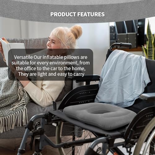 Inflatable Seat Cushion with Donut Ring Design - Portable & Adjustable Air Cushion for Office Chair, Car and Home, Extra Comfort for Back, Tailbone and Sitting, Grey