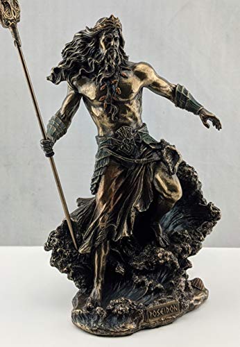 Estatua Poseidón griego 7.88 pulg resina y bronce miniatura 4