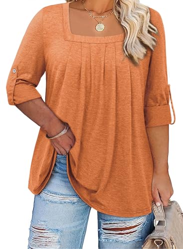 Siddhe Women Short Sleeve Plus Size Tunics, Square Neck Tops Casual Loose Fit T Shirt Blouse Summer 2025