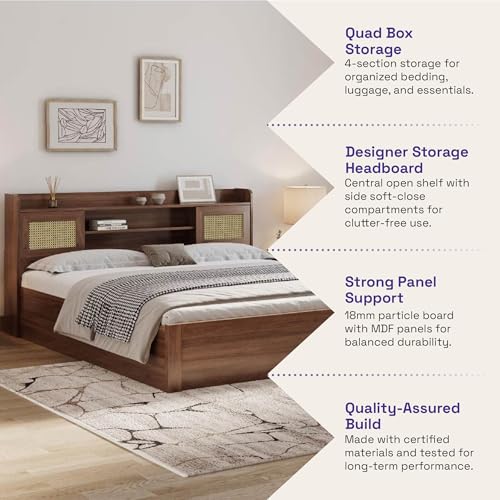 Image of Wakefit Bed | 3 Yr Warranty | King Size Bed, Comes with Storage Box, Noise-Free, Density: 680-750 kg /m, Termite & Borer Resistant, Fits Mattresses Up to 8 inches (Tesser 78 x 72 - Columbian Walnut)