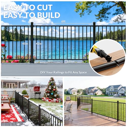 Image of Egadis 3 Pack 42 in. H x 6 ft. W Porch and Deck Railing Kit with 4 Post, Black Textured Powder-Coat Finish Modular Aluminum Railing System for Outdoor Decks, Porches & Balconies(3 Panel, 4 Post)