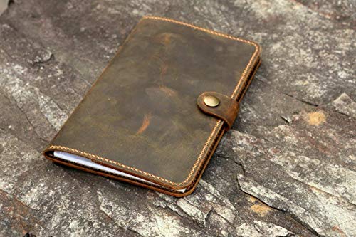 Personalized retro real leather portfolio folder cover organizer for 5 x 8 inch notepad top open writing pads NLP58C4