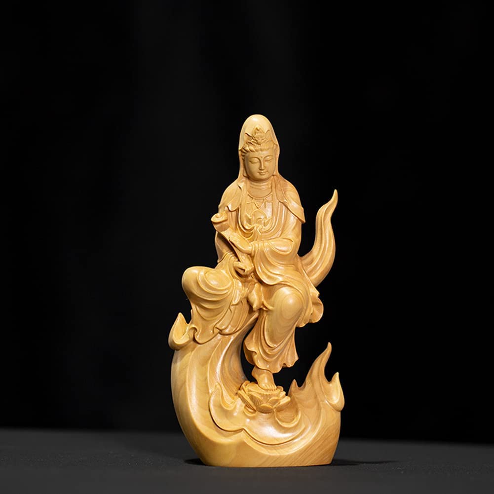 Estatua de Buda,Estatua de Buda Decoración, Talla de Madera Estatua de Buda Bodhisattva Estatua Modelo Madera Maciza Artesanía Habitación Familiar Escritorio Colección Decoración Regalo