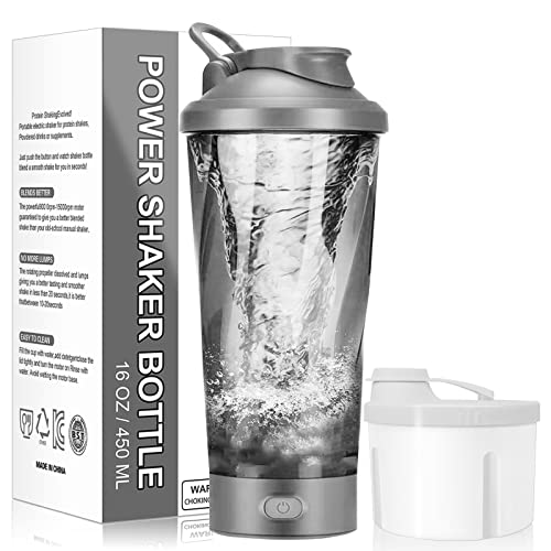 Shaker électrique pour protéines - 473 ml - Rechargeable - Avec boîte de rangement en poudre - Sans BPA - Pour mélanges de protéines, shakes de protéines - Gris Cover