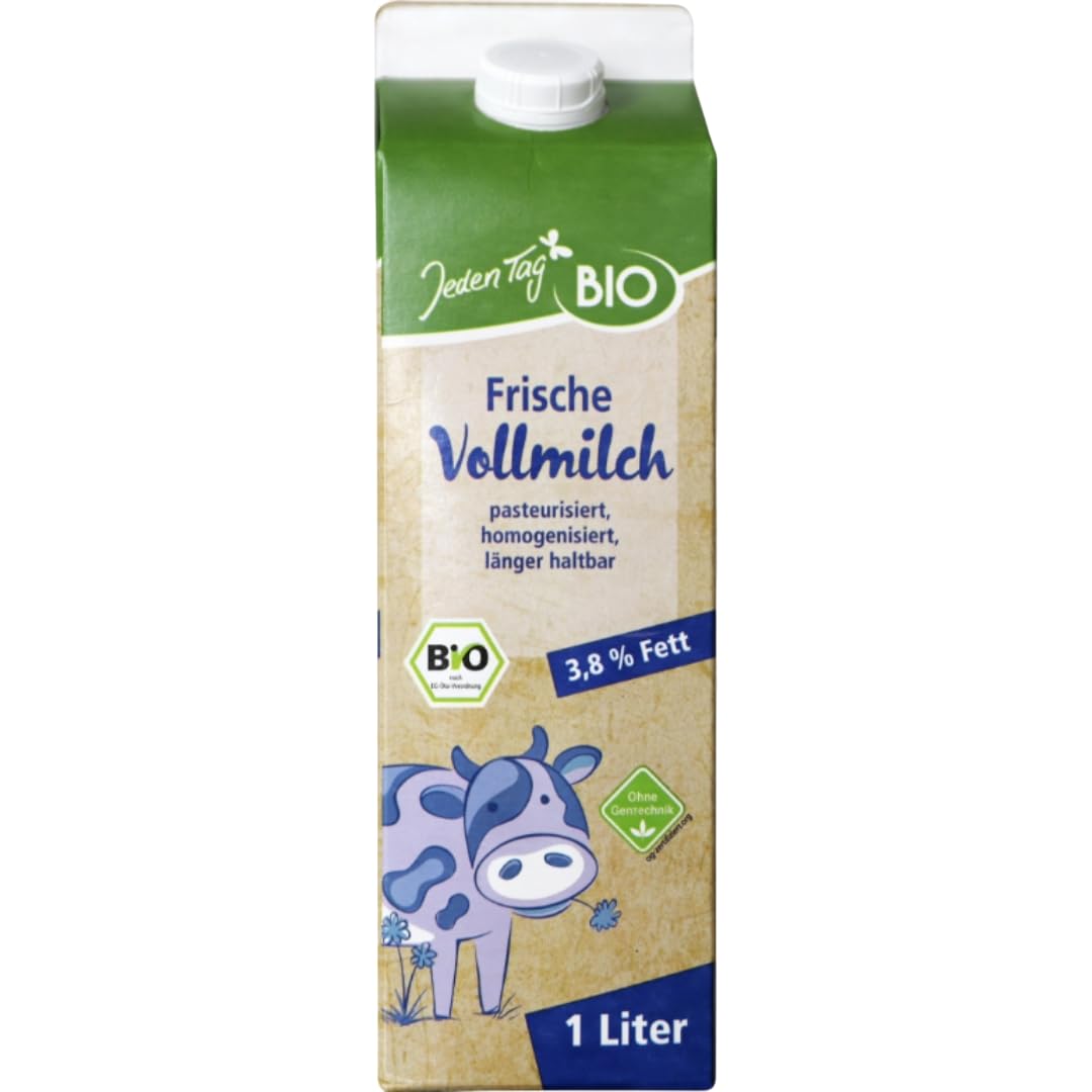Jedden Tag Frische Vollmilch milch 3,8% Fett pasteurisiert, homogenisiert,länger haltbar 1000 Mililiter, 24 Er [ Frische Milch ]
