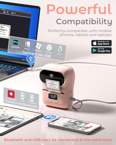 Image of Phomemo Label Printer - M110 Thermal Label Printer Barcode Label Maker Mini Bluetooth Sticker Printer for Small Business, Home, Office, Logo, Address, Name Tag, Clothing, Organizing, Pink | 2 Inch Pink Bluetooth Label Maker Easy to Use for Small Business, Home, School, Office, APP with 6000+ Templates