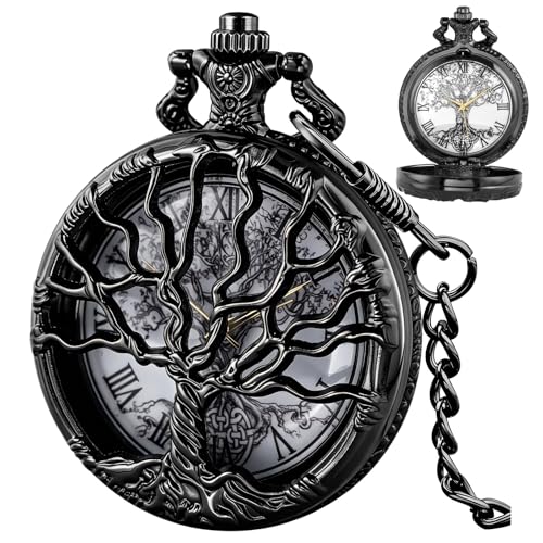 Tiong Pocket Watch Hollow Tree Design Roman Numerals Quartz with