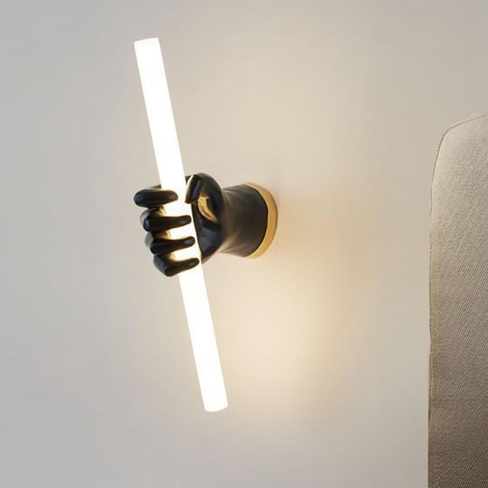 Lámpara de Pared con Puño de Resina de Arte Moderno, Decoración de Pared de Fondo Interior, Lámpara de Pared LED para Cabecera, Lámpara de Pared Negra para Pasillo, Cafetería, Bar