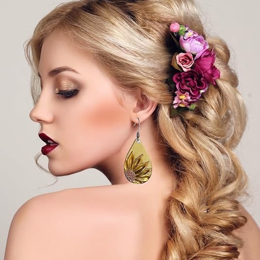 12 Pairs Vintage Geometric Druse Crystal Drop Dangle Earrings Ethnic Style Vintage Boho Jewelry Waterdrop Earrings Jewelry Set for Women - Image 3