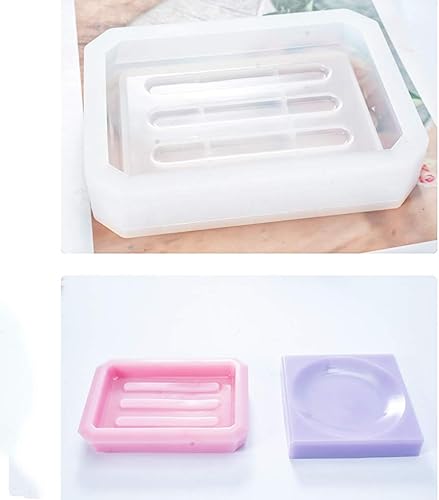 Miniatura 4 de FineInno 2 moldes de resina para jabonera, molde rectangular de silicona para bandeja de jabón, moldes redondos de resina epoxi para bandeja de