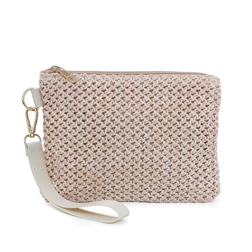 Image of Straw Clutch Purses for Women, Bohemian Straw Handbag Small Summer Beach Bag Wristlet Wallet with Zip