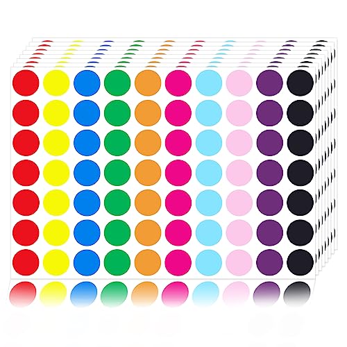 Ouzoustate 6020 PCS Dot Stickers- 3/4" Color Round Circle Coding Label Stickers 10 Colored Dot Stickers for Toddlers, ClassroomC