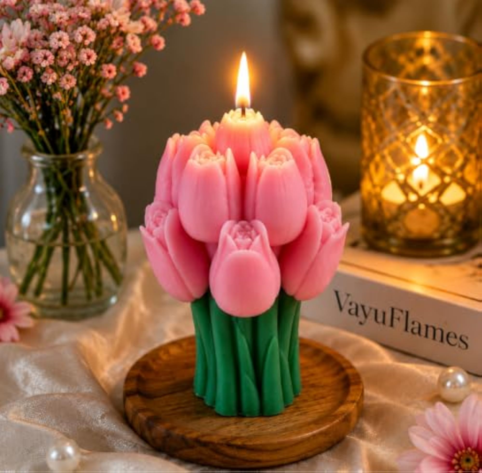 Tulip Bouquet Shaped Decorative Candle, Pink