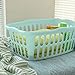 Sterilite 1.5 Bushel Rectangular Laundry Basket, Plastic, Classic Design for Carrying Clothes to and from the Laundry Room, White and Aqua, 12-Pack