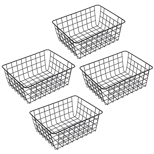 Cesta de almacenamiento de alambre 4 unidades organizador de metal para granja baño, lavandería, despensa [28,4 x 35,5 x 14,3 cm), color negro Cover