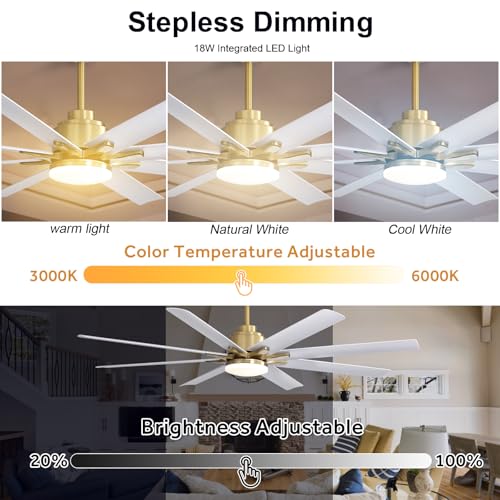 Image of Sofucor 66 Inch Smart Ceiling Fans with Lights, Indoor /Outdoor Ceiling Fan with Light and Remote, Work with Alexa /Google, Reversible DC Motor, White Ceiling Fan Light for Living Room Bedroom Patio