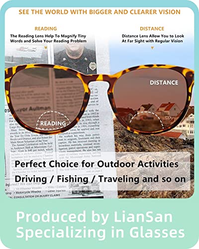 Liansan 2 Packs Superior Metal Bifocal Reading Sunglasses For Women With Spring Hinge Square Round Uv Protection Sun Readers (Grey&Tortoise 2.75 Diopters) #TOP1