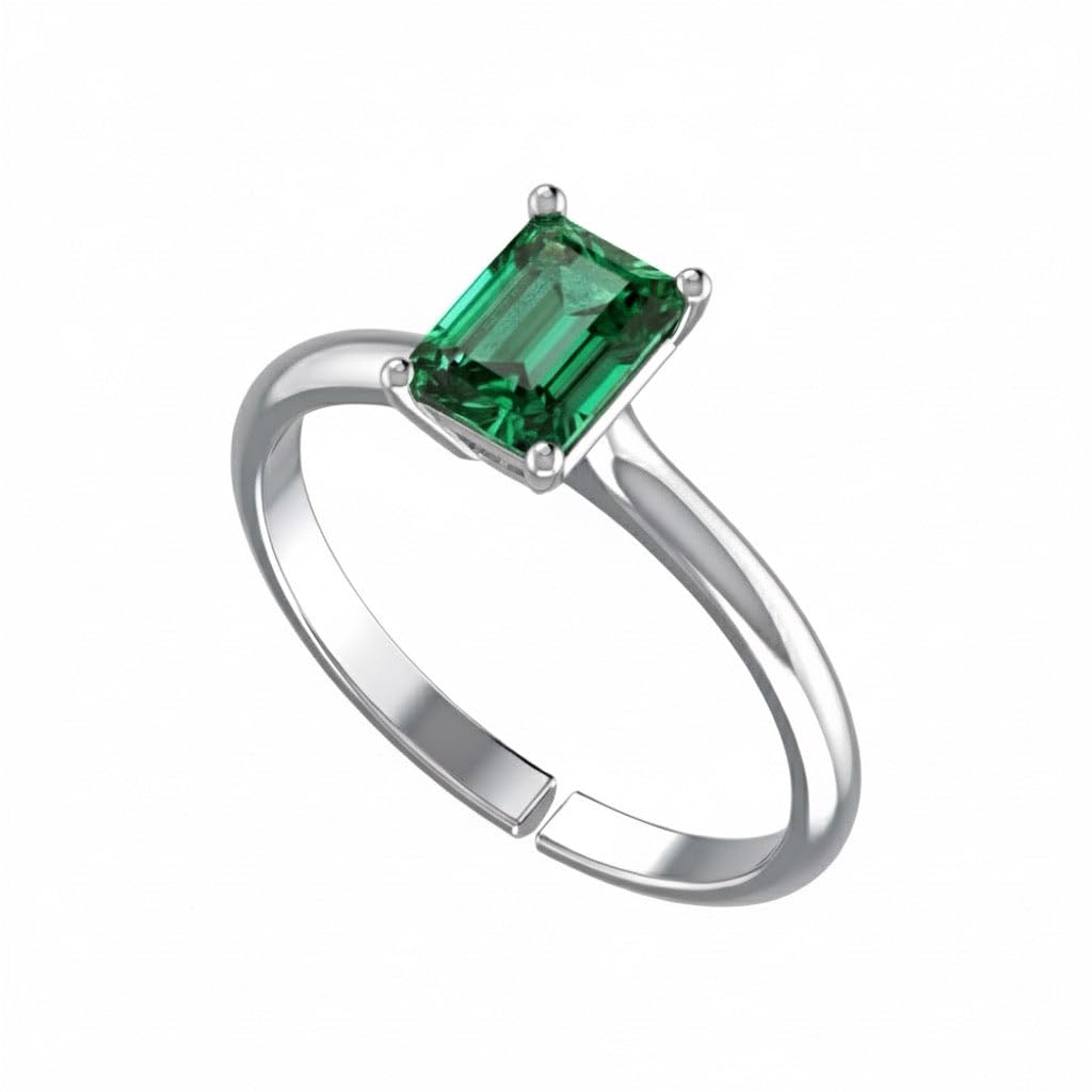 Rhodium Plated BIS Hallmarked Pure 925 Sterling Silver Adjustable Solitaire Ring | 7mmX5mm Rectangle Shaped Gemstone Studded Diamond Like Shine | Dailywear Lightweight Birthstone Rings | Model RSW09005-image-31