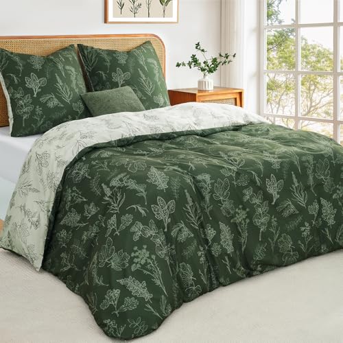 Duvetnova Bettwäsche 200x200 Blumen Olivgrün Pflanzen Wende Weich und...