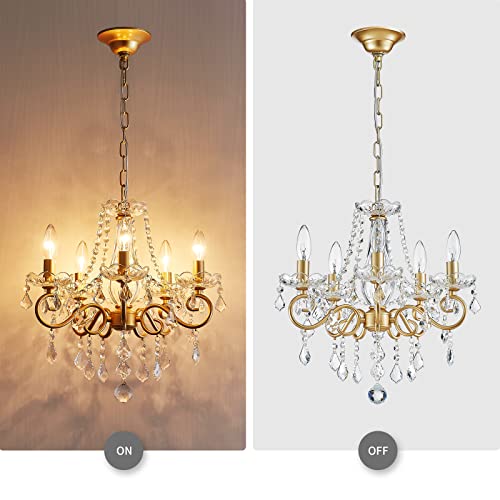 ANJIADENGSHI-Mini-Crystal-Chandelier-K9-Crystal-Lighting-Chandelier-for-Living-Room-5-E12-Bulbs-High-165-in-x-Diameter-169-in-Golden