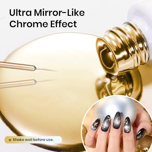 Image of Beetles Gel Liner Nail Polish Set Metallic Silver Gold 2pcs Gel Nail Polish Art Chrome 3D High-Gloss Effect for Nail Paint Design with Thin Brush DIY French Manicure Gifts for Women