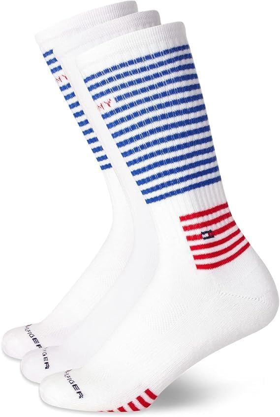 Tommy Hilfiger Mens Crew Socks - 3 Pack Cotton Blend Cushioned Athletic Performance Crew Length Running Socks for Men