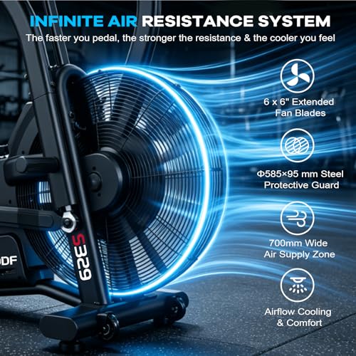 Image of Air Resistance Fan Exercise Bike, Upright Stationary Indoor Cycling Bike with Bluetooth Connection, Dual Action Handlebars and Dual-Layer Transmission System for Home Gym Cardio Training